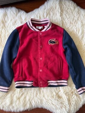 Lacoste Red and Navy Contrast Ribbed Collar Jacket